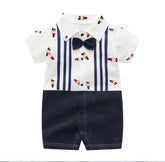 Enjoy The Party Premium 100% Cotton Suspender & Bow Tie Romper for Baby Boys – Perfect for Summer & Special Occasions