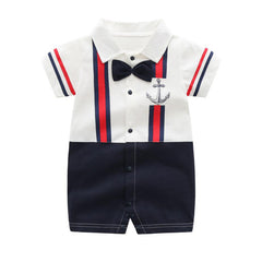 The Sailorman in Style Premium 100% Cotton Suspender & Bow Tie Romper for Baby Boys – Perfect for Summer & Special Occasions