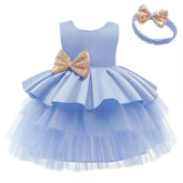 Elegant Backless Front Back Bows Multilayer Frock – Perfect for Pageants, Parties, Weddings & Special Occasions