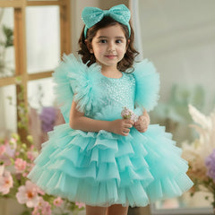Gorgeous Girl Dress Super Glitter Sequin Bodice Multi-Layer Frills Skirt Little Ruffled Sleeve Birthday Party Festive Dress