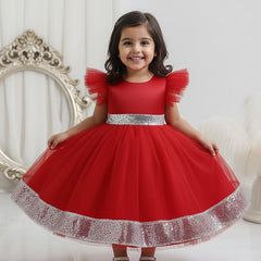 Red dress with silver trim