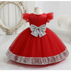 Red dress with silver trim