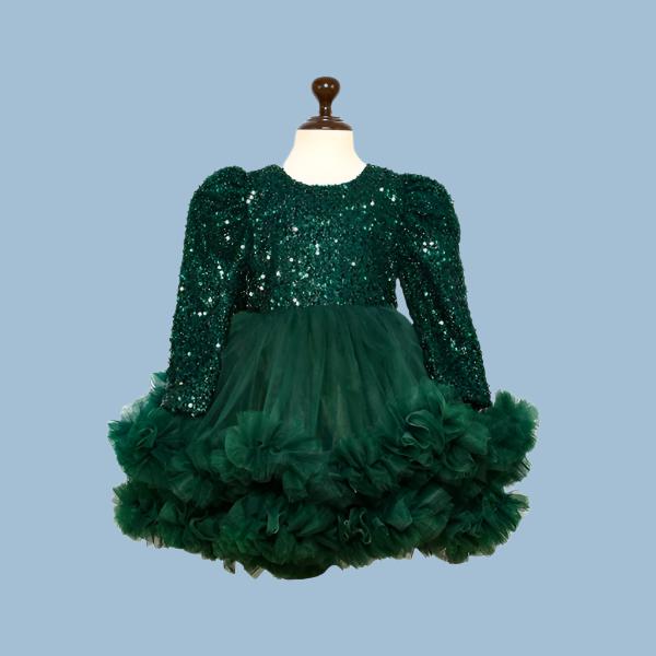 Puff Sleeves Sequin Knee Length Big Back Pageant Frock