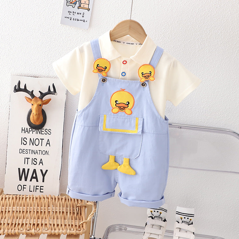 Superior Quality Little Ducky 2 Piece Toddler Girl Toddler Boy Shirt Dungaree Short Dress