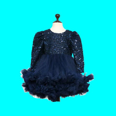 Puff Sleeves Sequin Knee Length Big Back Pageant Frock