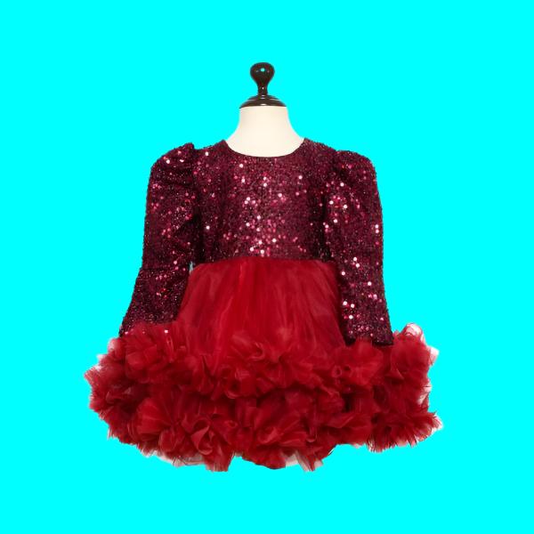 Puff Sleeves Sequin Knee Length Big Back Pageant Frock