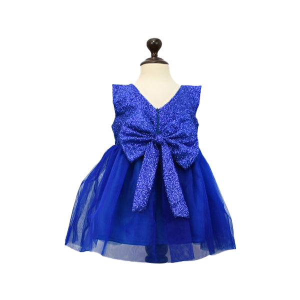 Sleeveless Crushed Sequin Knee Length Front Back Bows Pageant Frock