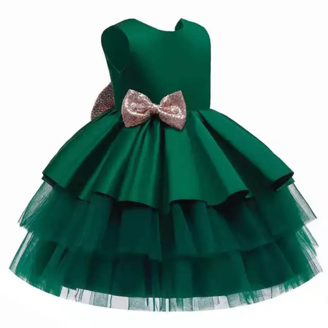 Elegant Backless Front Back Bows Multilayer Frock – Perfect for Pageants, Parties, Weddings & Special Occasions