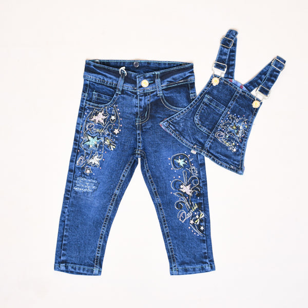 Girl Embroidered Detachable Dungaree Overall