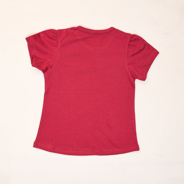 Girl Half Sleeves Cherry Red Round Neck Sister Vibes T Shirt