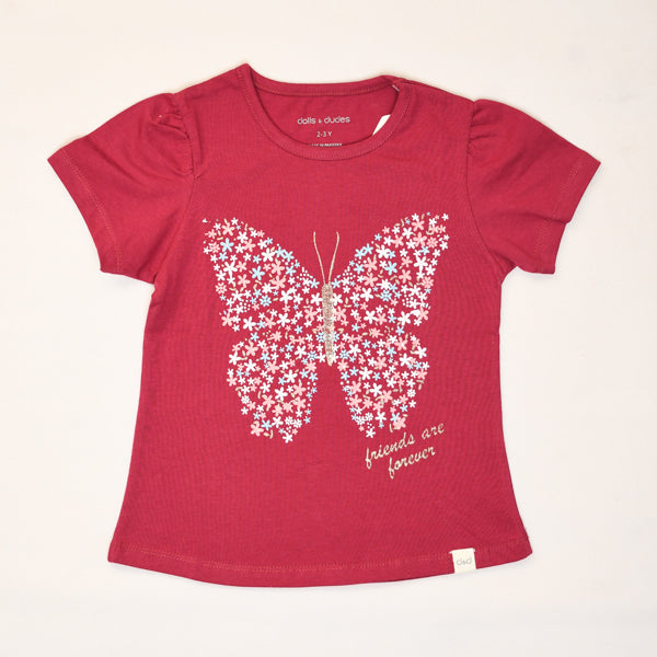 Girl Half Sleeves Butterfly T Shirt