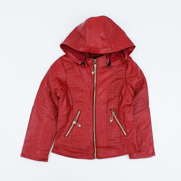 Unisex Leather Sherpa Lined Jacked with Hood