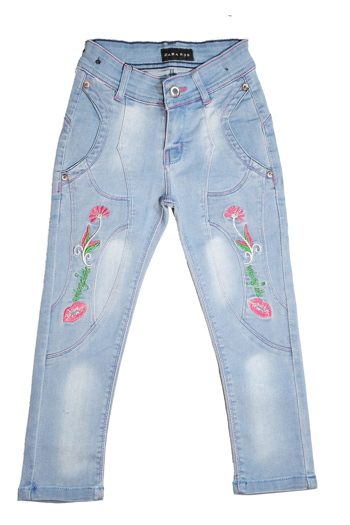 Floral Embroidered Girl Jeans Pants