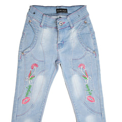 Floral Embroidered Girl Jeans Pants