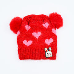 Kids Heart Pattern Pom Pom Bennie