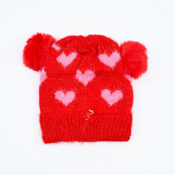 Kids Heart Pattern Pom Pom Bennie