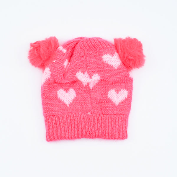 Kids Heart Pattern Pom Pom Bennie