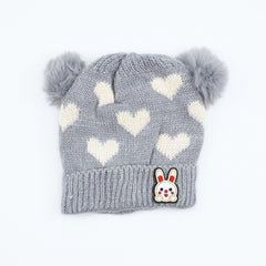 Kids Heart Pattern Pom Pom Bennie