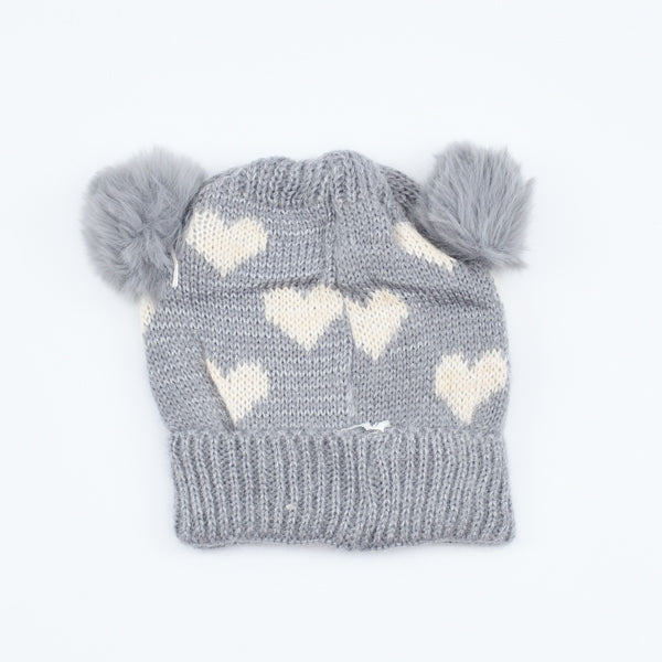 Kids Heart Pattern Pom Pom Bennie