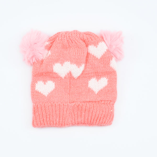 Kids Heart Pattern Pom Pom Bennie