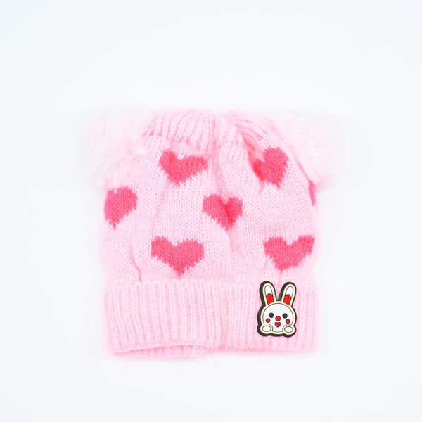 Kids Heart Pattern Pom Pom Bennie