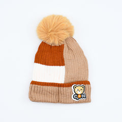 Kids Striped Pattern Pom Pom Bennie