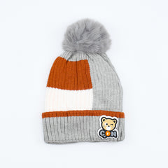 Kids Striped Pattern Pom Pom Bennie