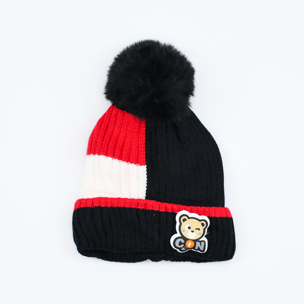 Kids Striped Pattern Pom Pom Bennie