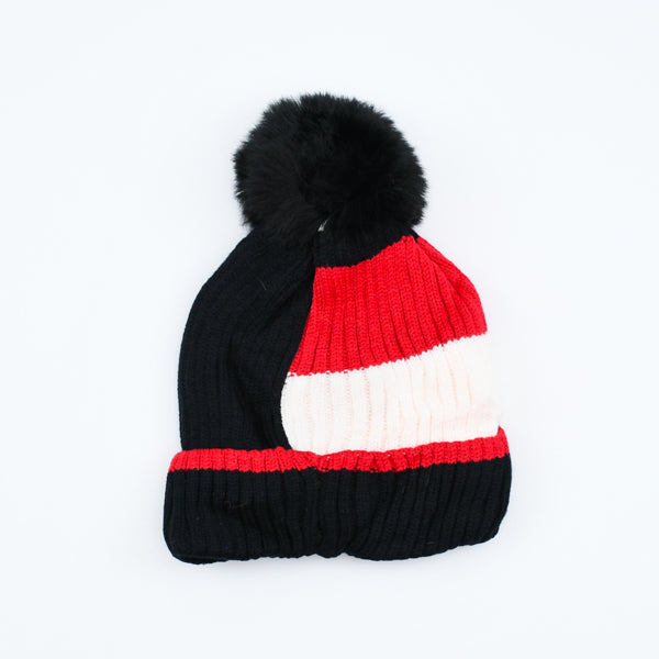 Kids Striped Pattern Pom Pom Bennie