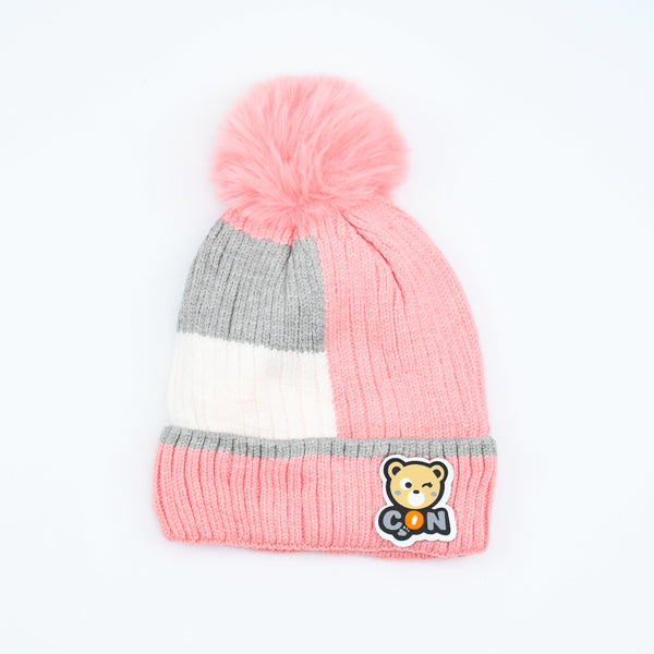 Kids Striped Pattern Pom Pom Bennie