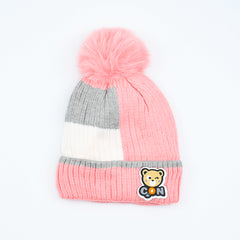 Kids Striped Pattern Pom Pom Bennie