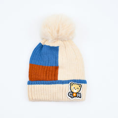 Kids Striped Pattern Pom Pom Bennie