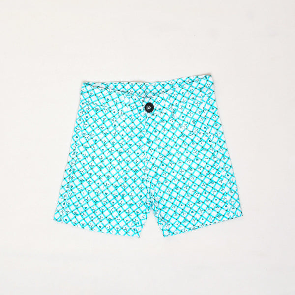 Cross Lines Printed Cotton Girl Shorts