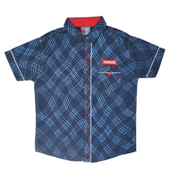 Diagonal Pattern Check Half Sleeves Boys Cotton Shirt