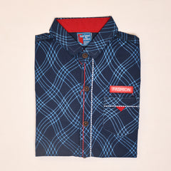 Diagonal Pattern Check Half Sleeves Boys Cotton Shirt