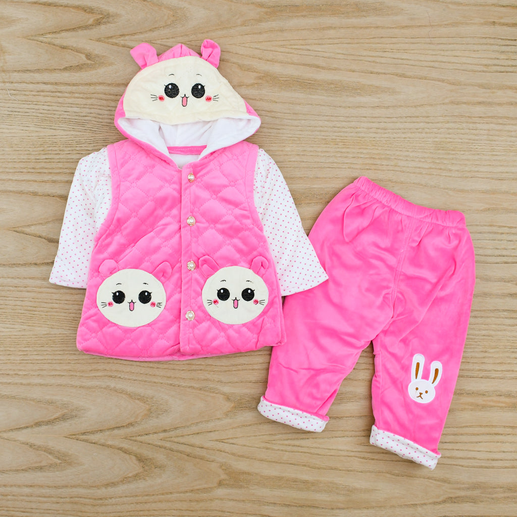 3 Piece Heavy Quilted Baby Girl Kitty Dress