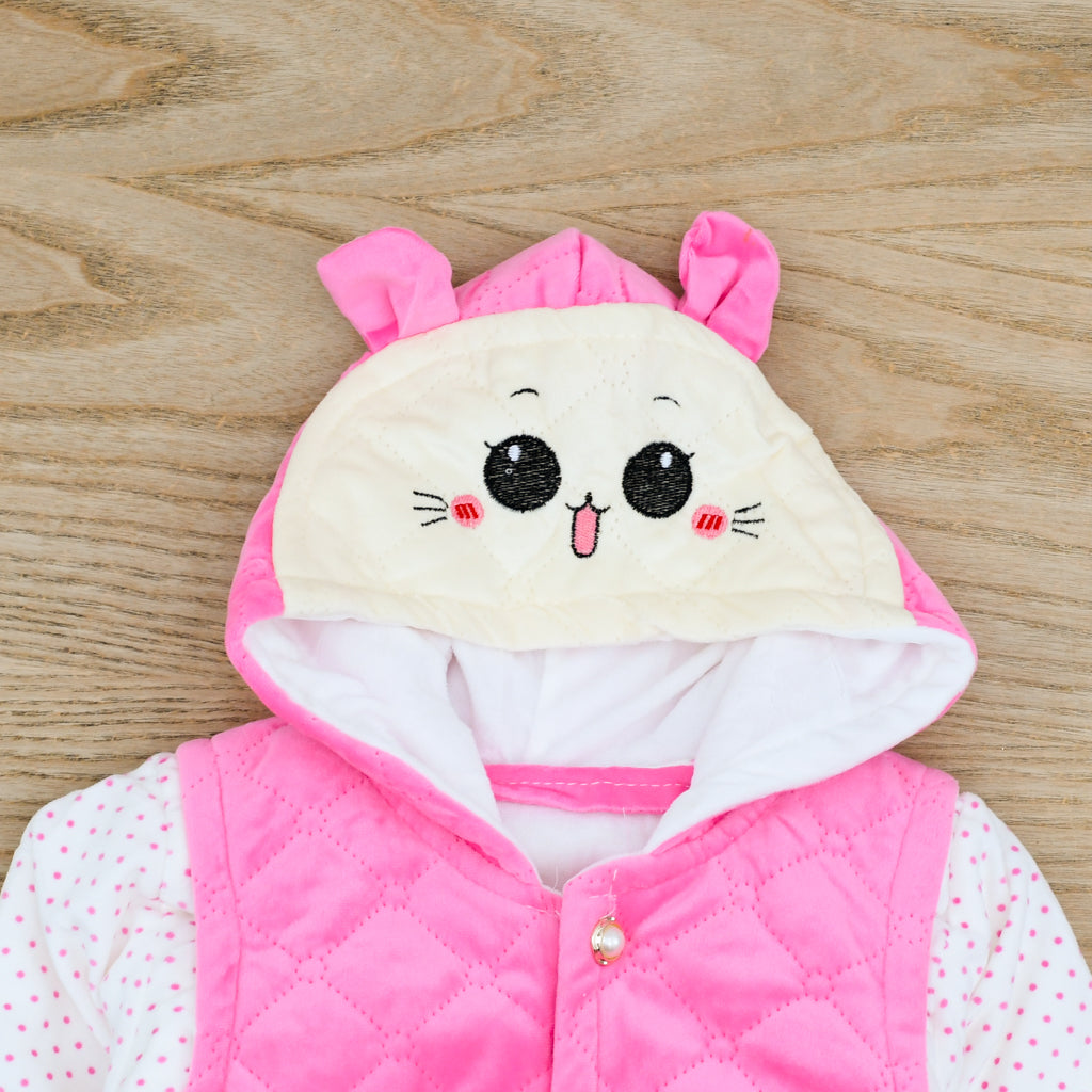 3 Piece Heavy Quilted Baby Girl Kitty Dress