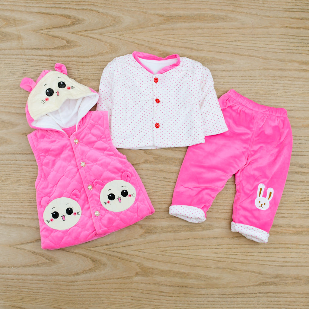 3 Piece Heavy Quilted Baby Girl Kitty Dress