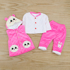 3 Piece Heavy Quilted Baby Girl Kitty Dress