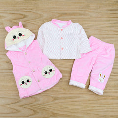 3 Piece Heavy Quilted Baby Girl Kitty Dress