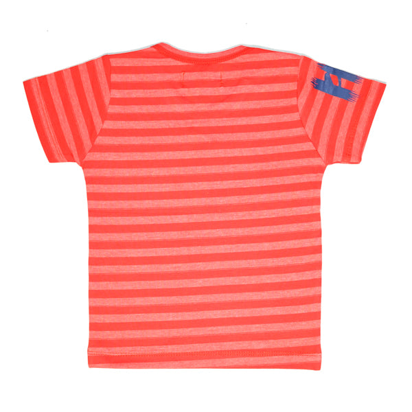 Boys Red Self Pattern Striped T-Shirt