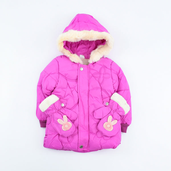 Girls Hooded Puffer Jacket With Mittens