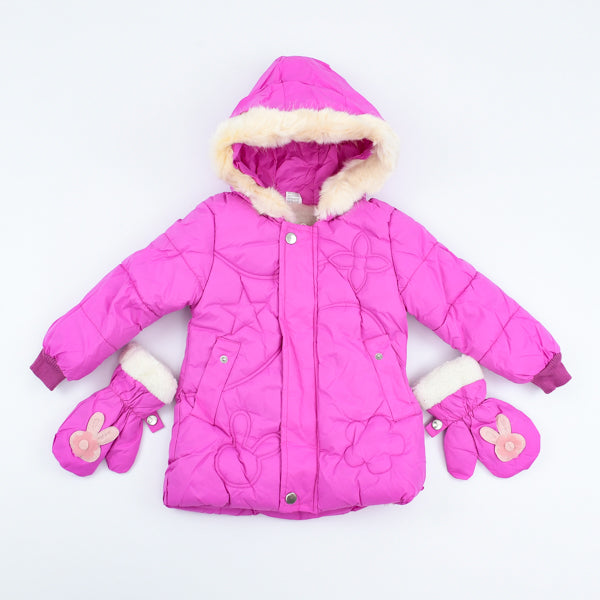 Girls Hooded Puffer Jacket With Mittens