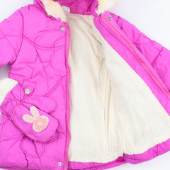 Girls Hooded Puffer Jacket With Mittens