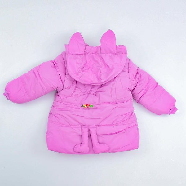 Girls Hooded Puffer Jacket With Toy Bear