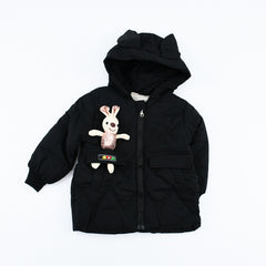 Girls Hooded Puffer Jacket With Toy Bear