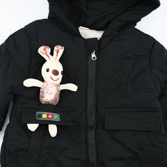 Girls Hooded Puffer Jacket With Toy Bear