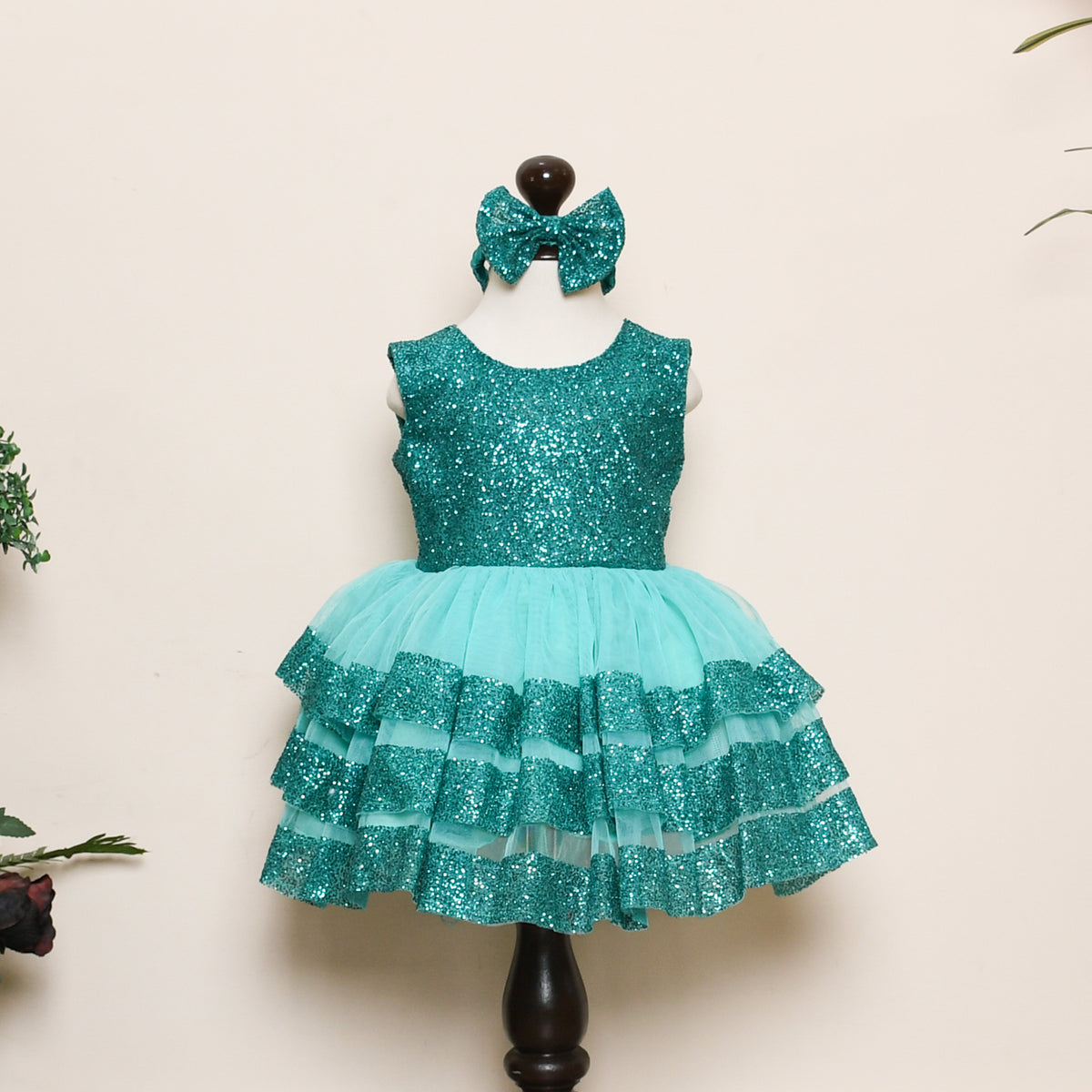 CRUSHED SEQUINS FROCK DRESS WITH HEAD BAND