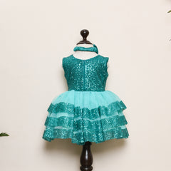 CRUSHED SEQUINS FROCK DRESS WITH HEAD BAND