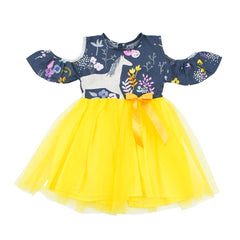 Cold Shoulder Cotton Mesh Tutu Frock